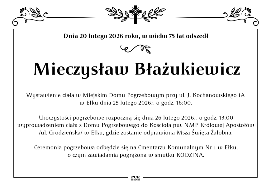 Mieczysłąw Błażukiewicz - nekrolog
